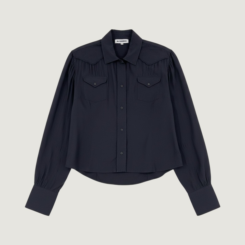 Vintage Archival Jil Sander Cropped Button Down Shirt Navy Blue Western Yoke 36